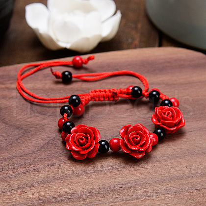 Rose Adjustable Cinnabar Braided Bead Bracelets WG3AA70-08-1