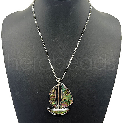 Alloy Pave Natural Abalone Shell White Shell Pendant Necklaces FH7410-4-1