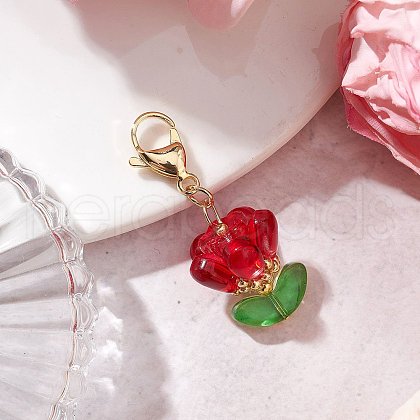 Glass Flower Pendant Decorations HJEW-MZ00206-05-1