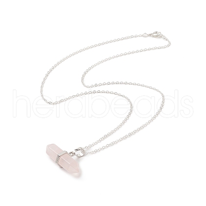 Natural Rose Quartz Geometry Pendant Necklace NJEW-JN04239-05-1