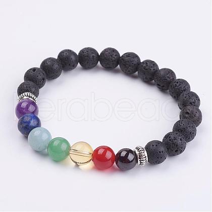 Natural Gemstone Beads Stretch Bracelets BJEW-JB02947-01-1