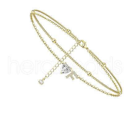 Heart & Letter Brass with Crystal Rhinestone Anklets FS-WG6749C-06-1