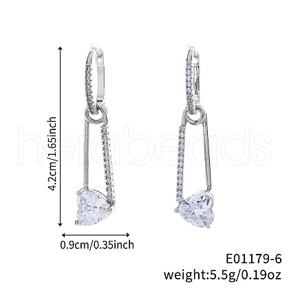 Geometric Heart Brass Clear Cubic Zirconia Brooch Hoop Earrings DO3994-6-1