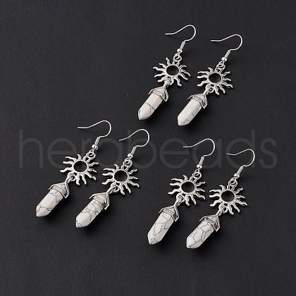 Synthetic Howlite Bullet with Sun Dangle Earrings EJEW-I276-01P-18-1