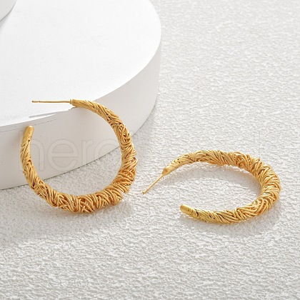 Textured C-Shaped Brass Hoop Earrings for Women EJEW-U055-19G-1