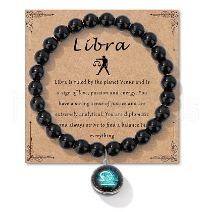 Birthstone Natural Black Obsidian Round Bead Stretch Bracelets QA9771-9-1