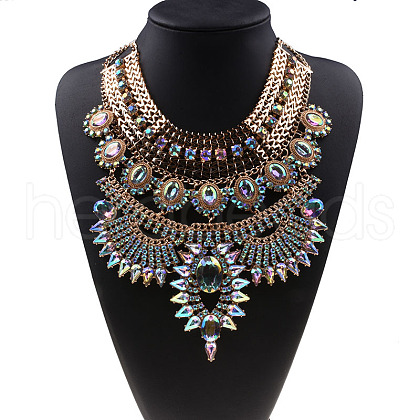 Alloy Crystal Rhinestone Trible Floral Chunky Bib Necklaces for Women FS-WG76656-05-1