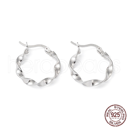 Rhodium Plated 925 Sterling Silver Hoop Earrings EJEW-K258-21P-1