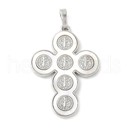Brass Pave Natural White Shell Pendants KK-S522-01D-P-1