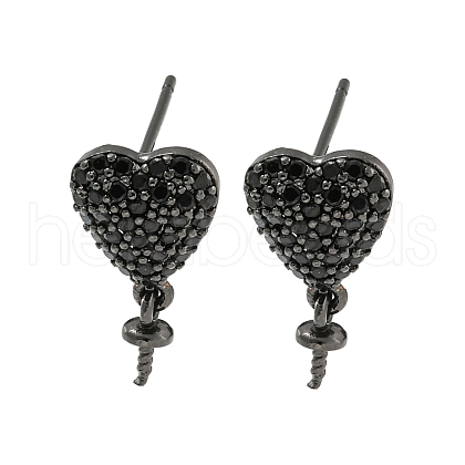 Rack Plating Brass Micro Pave Black Cubic Zirconia Stud Earring Finding EJEW-C102-05EB-01A-1