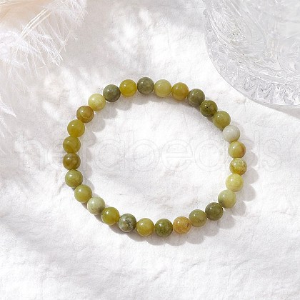 Natural Chinese Jade Round Bead Stretch Bracelets for Women Men BJEW-TA00599-1