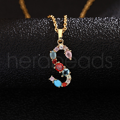 Brass Pave Colorful Cubic Zirconia Initial Pendant Necklaces for Women FS-WG659DF-19-1