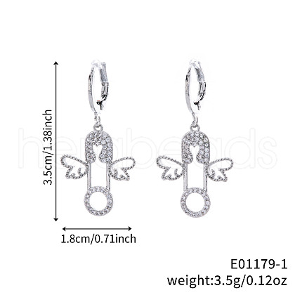 Geometric Angel Wing Brass Clear Cubic Zirconia Brooch Hoop Earrings DO3994-1-1