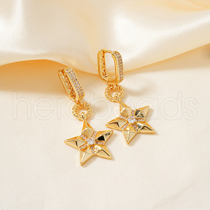 Minimalist Brass Clear Cubic Zirconia Star Hoop Earrings GV3935-1-1