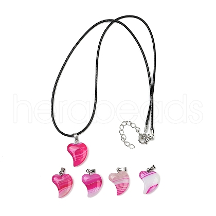 Dyed Natural Banded Agate Heart Pendant Necklaces NJEW-G166-01A-1