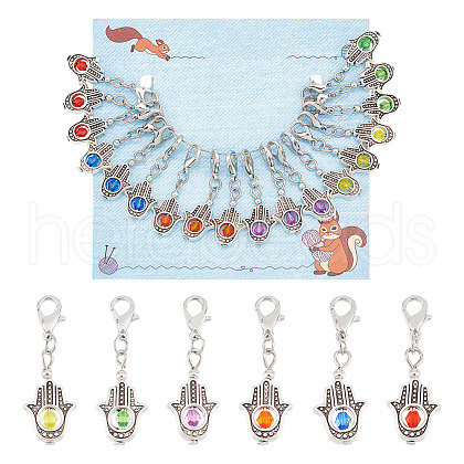 18Pcs 6 Colors Hamsa Hand Alloy Locking Stitch Marker HJEW-AB00618-1
