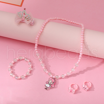 Princess Plastic Pendant Necklaces & Beaded Bracelets & Rings & Hair Clips for Children FS-WG6B3C8-05-1