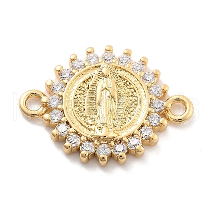 Rack Plating Brass Micro Pave Clear Cubic Zirconia Religion Virgin Mary Connector Charms KK-H449-61G-04-NR-1