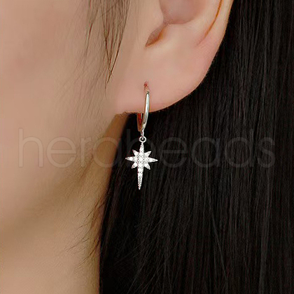 S925 Sterling Silver Star Hoop Earrings IY6510-2-1
