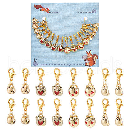 3D Cat Alloy Enamel Pendant Locking Stitch Markers HJEW-AB00554-1
