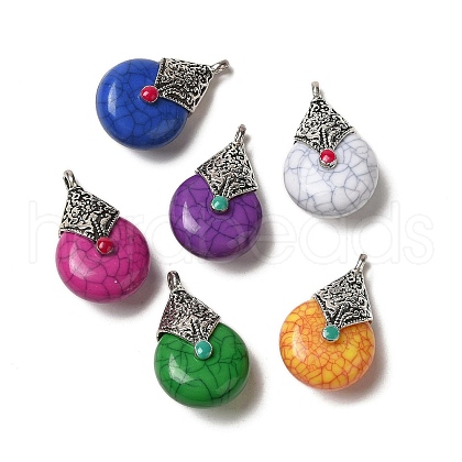 Tibetan Style Brass Synthetic Turquoise Dyed Pendants G-XCP0001-14-1