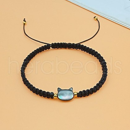 Cat Shaped Natural Shell Braided Bead Bracelets SE2142-2-1