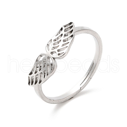 304 Stainless Steel Hollow Wings Adjustable Ring for Women RJEW-L107-033P-1