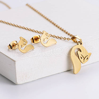 201 Stainless Steel Pendant Necklace & Stud Earring Sets FS-WGB816B-29-1