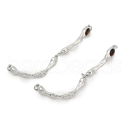 Brass Pave Natural Tiger Eye Curved Bar Connector Charms KK-P302-08P-1
