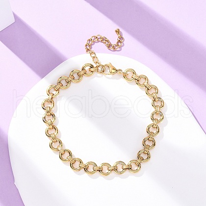 304 Stainless Steel Ring Link Chain Anklets AJEW-A057-11G-1