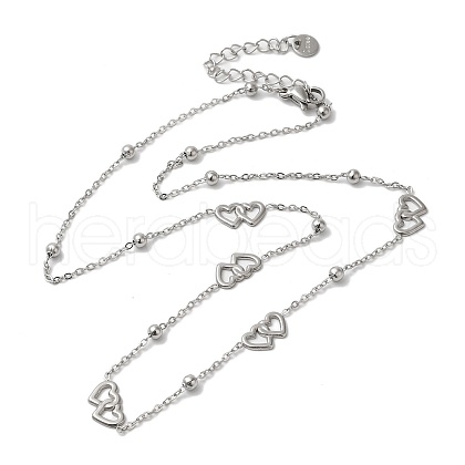 Stainless Steel Double Heart Link Chain Necklaces for Women NJEW-G145-03P-1