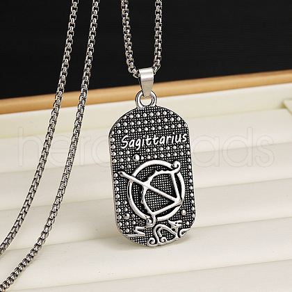 201 Stainless Steel Oval with Engraved Constellation Pendant Necklaces for Men WG36A86-09-1