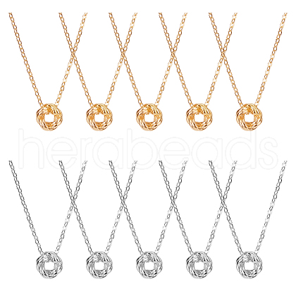 FIBLOOM 10Pcs 5 Style 304 Stainless Steel Ring Knot Pendant Necklaces Set for Women NJEW-FI0001-23-1