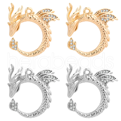 Beebeecraft 4Pcs 2 Colors Brass Micro Pave Clear Cubic Zirconia Pendants KK-BBC0014-90-1