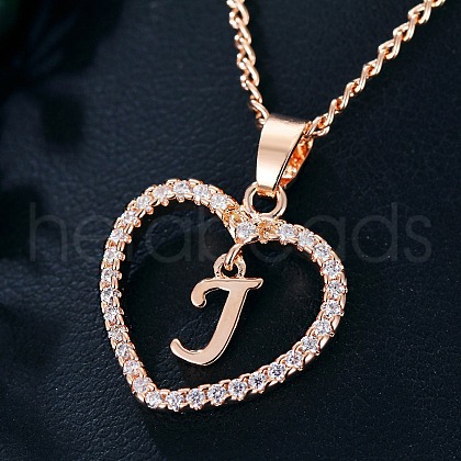 Heart Brass Micro Pave Clear Cubic Zirconia Pendant Necklaces WGA8162-15-1