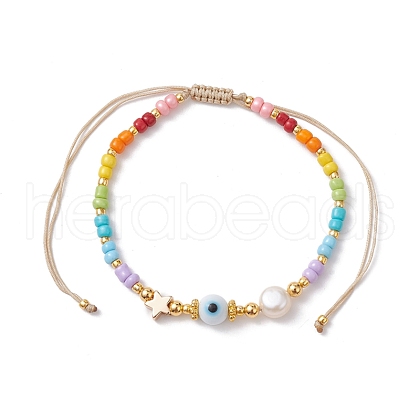 Colorful Glass Seed & Brass Braided Bead Bracelet BJEW-JB10138-03-1
