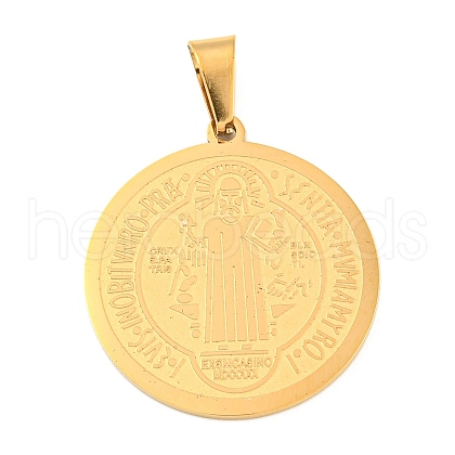 Ion Plating(IP)Trendy Necklace Findings Flat Round with San Benito 304 Stainless Steel Pendants STAS-L012-A07G-1