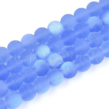 Frosted Transparent Glass Beads Strands GLAA-T032-T6mm-MBB04-1