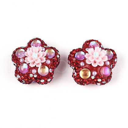 Flower Shape Polymer Clay Rhinestone Beads CLAY-U023-01A-1
