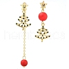 Christmas Tree & Round Alloy & Acrylic Beaded Dangle Stud Earrings for Women EJEW-G406-02G-1
