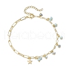 Natural Larimar/Moss Agate/Fluorite/Rutilated Quartz/Garnet Chips Charm Brass Figaro Chain Anklets AJEW-AN00667-3