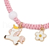 Flower & Unicorn Alloy Enamel Charm Bracelets BJEW-JB11696-03-3
