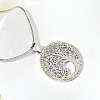 304 Stainless Steel Crystal Rhinestone Tree of Life Pendant Necklaces for Women NJEW-P327-03P-3