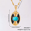 Vintage Brass Pave Synthetic Turquoise & Clear Cubic Zirconia Oval Pendant Necklaces KL9369-2-1