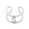 Clear Cubic Zirconia Initial Letter Open Cuff Ring RJEW-A012-01P-S-1