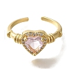 Mother's Day Rings Rack Plating Heart Brass Clear Cubic Zirconia Open Cuff Rings RJEW-S411-10G-2