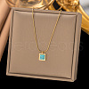 Stainless Stee Pave Synthetic Turquoise Square Pendant Snake Chain Necklaces for Women NZ8152-3