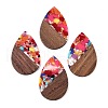 Transparent Resin & Walnut Wood Big Pendants RESI-T058-05I-1