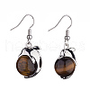 Natural Tiger Eye Dolphin Dangle Earrings with Crystal Rhinestone EJEW-A092-20P-17-2
