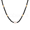 Natural Black Spinel Faceted Rondelle and Freshwater Pearl Beaded Necklaces AF5401-3